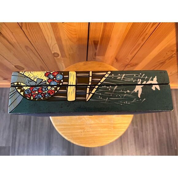 LA BELLE Hand Painted ART DECORATED LACQUER Wood BOX Egyptian Theme - Picture 4 of 8